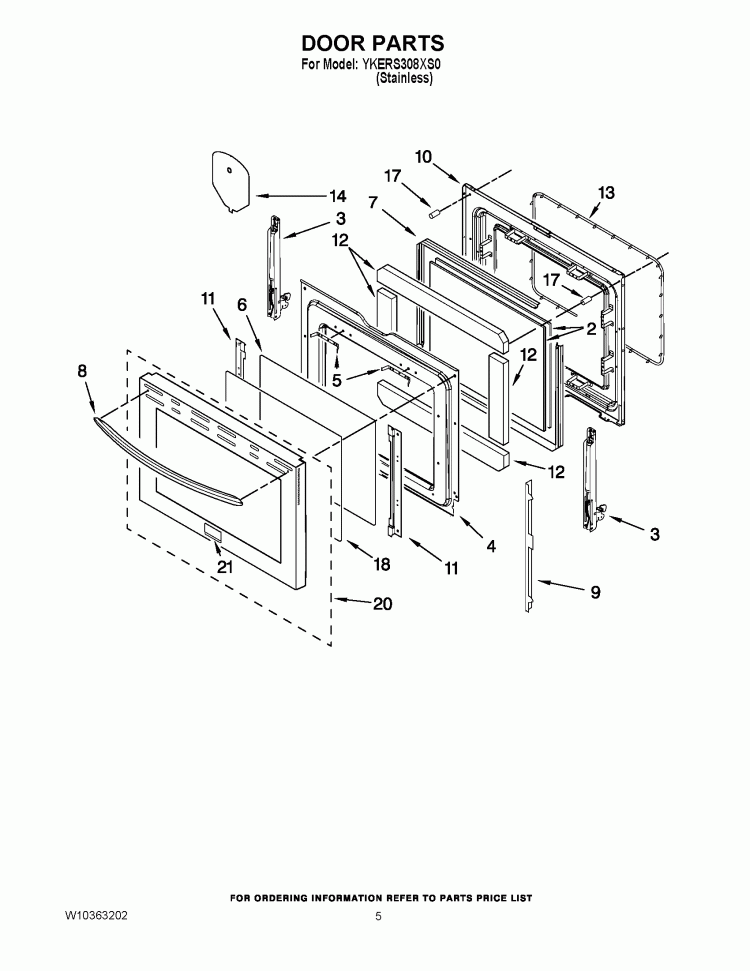 DOOR PARTS Diagram and Parts List for YKERS308XS0  KitchenAid Range