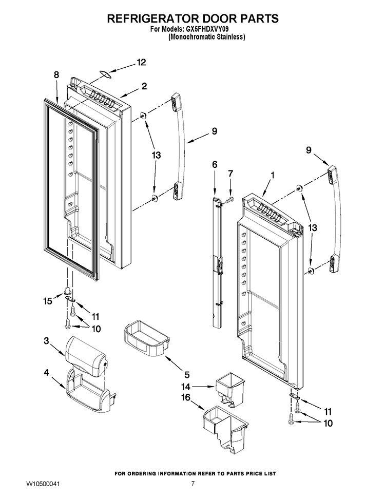 REFRIGERATOR DOOR PARTS Diagram and Parts List for GX5FHDXVY09  Whirlpool Refrigerator