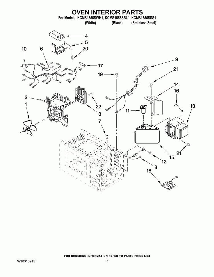 OVEN INTERIOR PARTS Diagram and Parts List for KCMS1555SBL1  KitchenAid Microwave