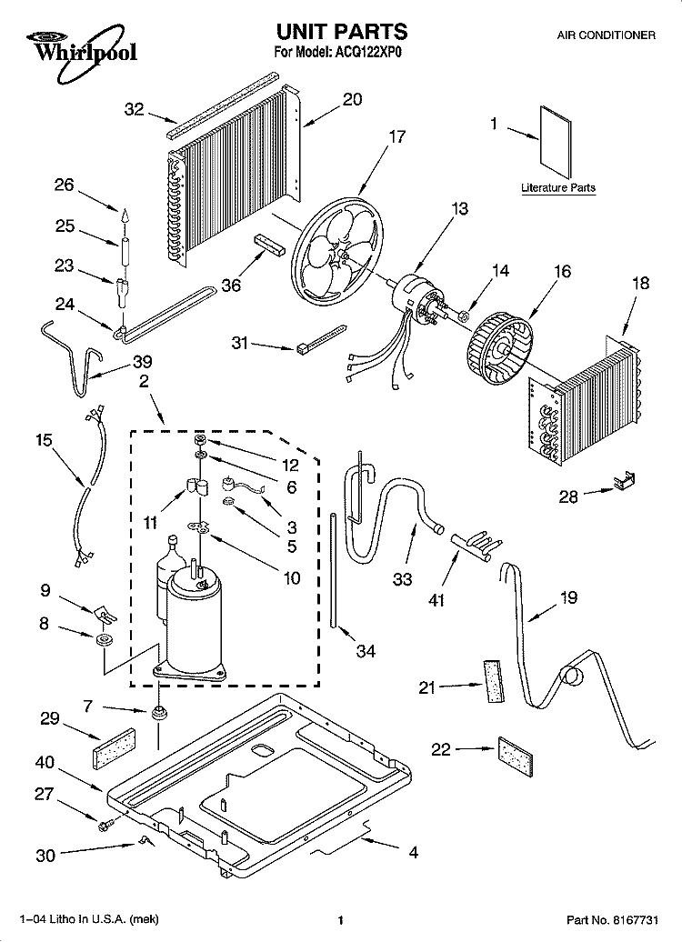 UNIT PARTS Diagram and Parts List for ACQ122XP0  Whirlpool Air Conditioner
