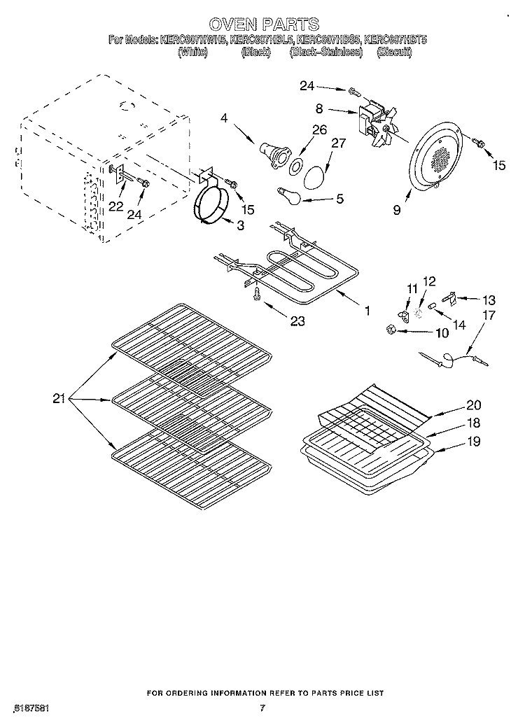 OVEN Diagram and Parts List for KERC607HBT5  KitchenAid Range