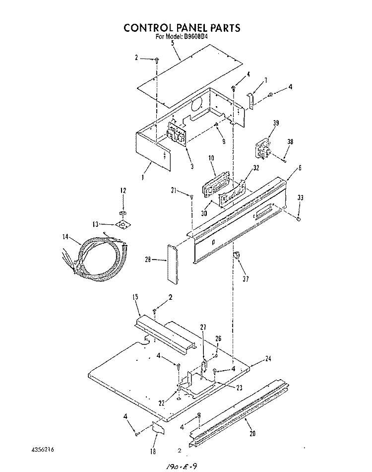 CONTROL PANEL Diagram and Parts List for B9608^4  Whirlpool Wall Oven