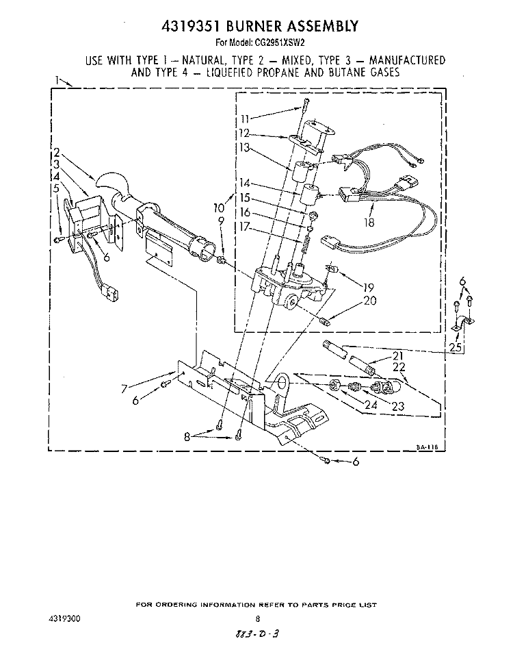 4319351 BURNER Diagram and Parts List for CG2951XSW2  Whirlpool Dryer