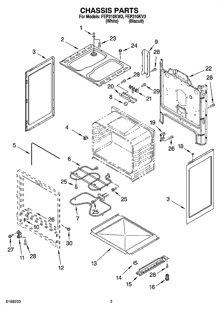CHASSIS PARTS Diagram and Parts List for FEP310KV3  Roper Range