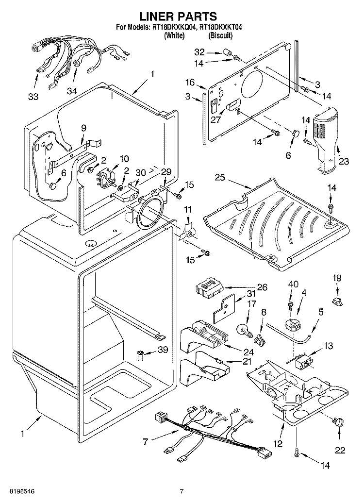 LINER PARTS Diagram and Parts List for RT18DKXKQ04  Roper Refrigerator