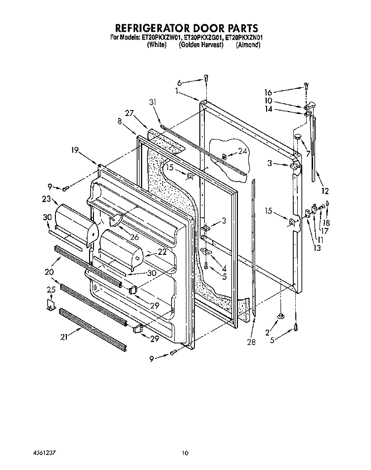 REFRIGERATOR DOOR, LIT/OPTIONAL Diagram and Parts List for ET20PKXZN01  Whirlpool Refrigerator