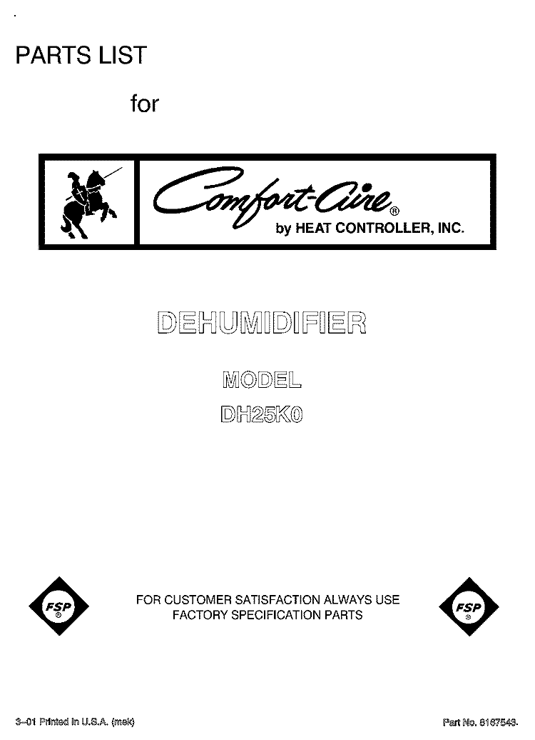 FRONT COVER Diagram and Parts List for DH25K0  Whirlpool Dehumidifier