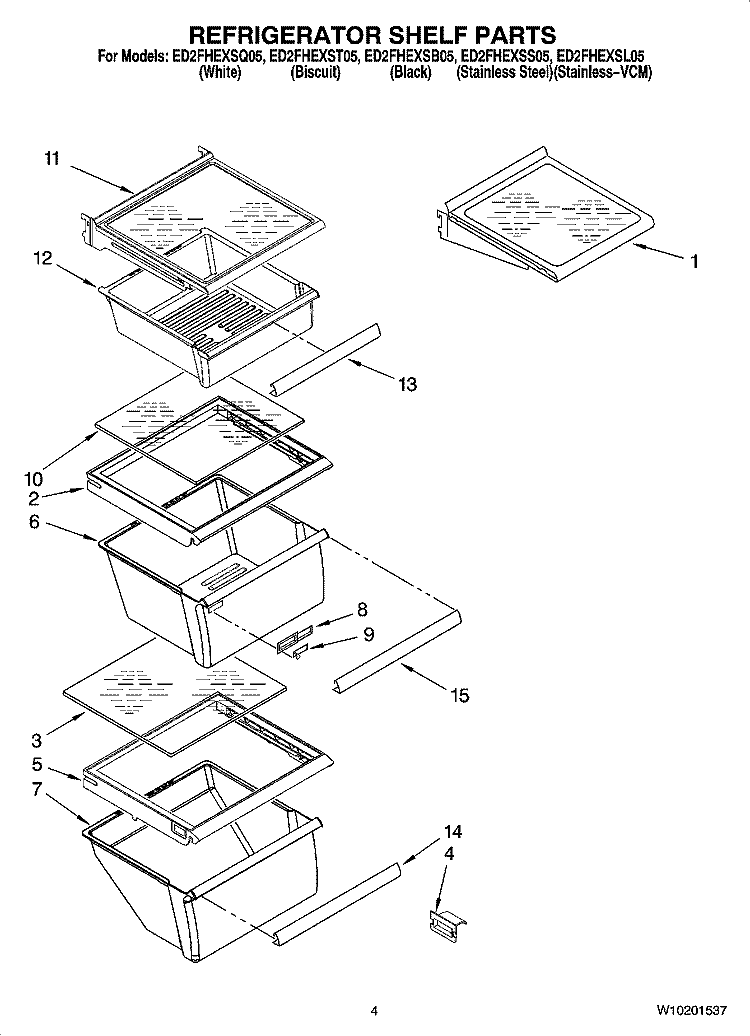 REFRIGERATOR SHELF PARTS Diagram and Parts List for ED2FHEXST05  Whirlpool Refrigerator