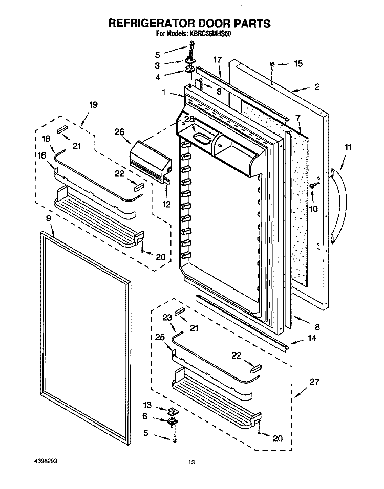 REFRIGERATOR DOOR Diagram and Parts List for KBRC36MHS00  KitchenAid Refrigerator