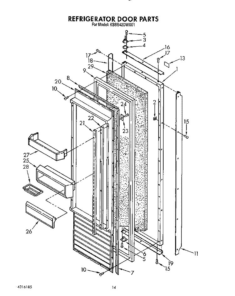 REFRIGERATOR DOOR Diagram and Parts List for KSSS42DWX01  KitchenAid Refrigerator