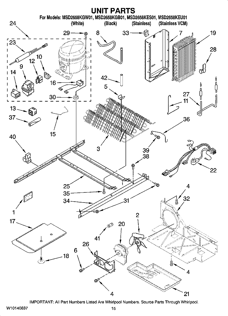 UNIT PARTS Diagram and Parts List for MSD2658KGB01  Whirlpool Refrigerator