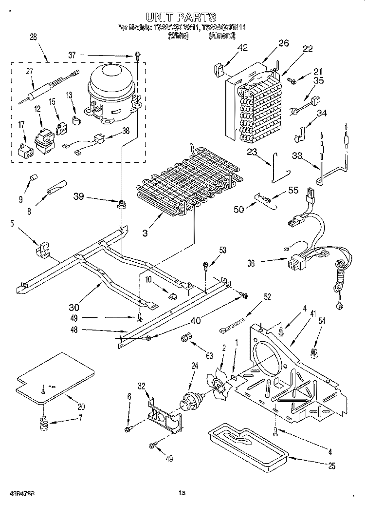UNIT Diagram and Parts List for TS22AQXDN11  Whirlpool Refrigerator
