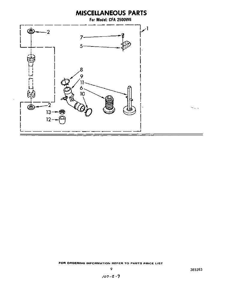 MISCELLANEOUS , LITERATURE AND OPTIONAL Diagram and Parts List for CFA2500W6  Whirlpool Washer