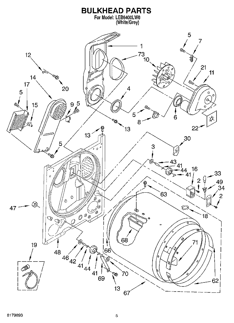 SECTION Diagram and Parts List for LEB6400LW0  Whirlpool Dryer
