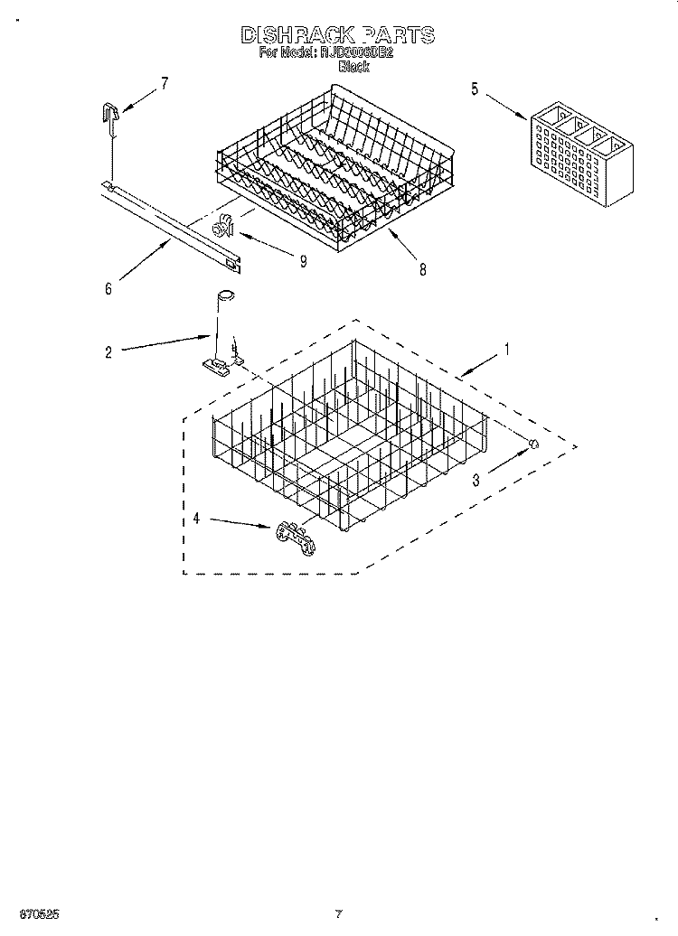 DISHRACK Diagram and Parts List for RUD3006DB2  Roper Dishwasher