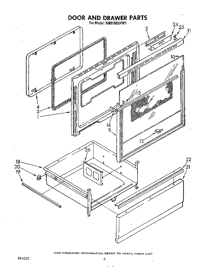 DOOR AND DRAWER Diagram and Parts List for RM978BXPW1  Whirlpool Microwave Oven Combo