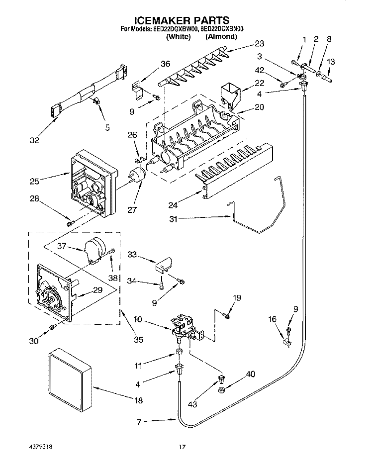 ICEMAKER Diagram and Parts List for 8ED22DQXBN00  Whirlpool Refrigerator