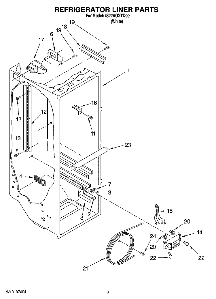 REFRIGERATOR LINER PARTS Diagram and Parts List for IS22AGXTQ00  Inglis Refrigerator