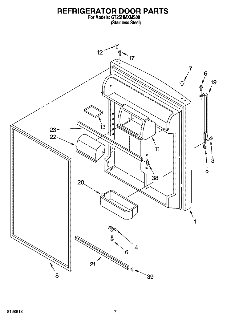 REFRIGERATOR DOOR PARTS Diagram and Parts List for GT2SHMXMS00  Whirlpool Refrigerator
