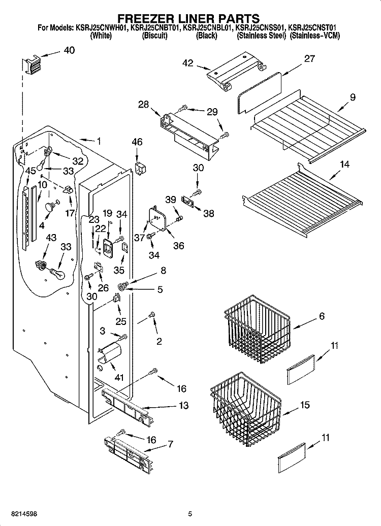 FREEZER LINER PARTS Diagram and Parts List for KSRJ25CNBT01  KitchenAid Refrigerator