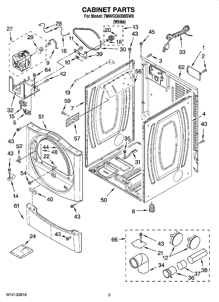 CABINET PARTS Diagram and Parts List for 7MWGD8300SW0  Whirlpool Dryer