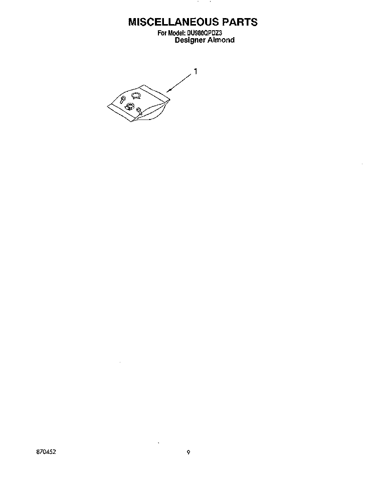 MISCELLANEOUS, LIT/OPTIONAL Diagram and Parts List for DU980QPDZ3  Whirlpool Dishwasher