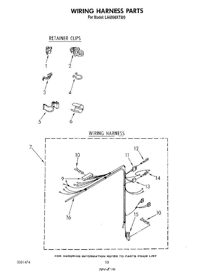 WIRING HARNESS Diagram and Parts List for LA6090XTM0  Whirlpool Washer