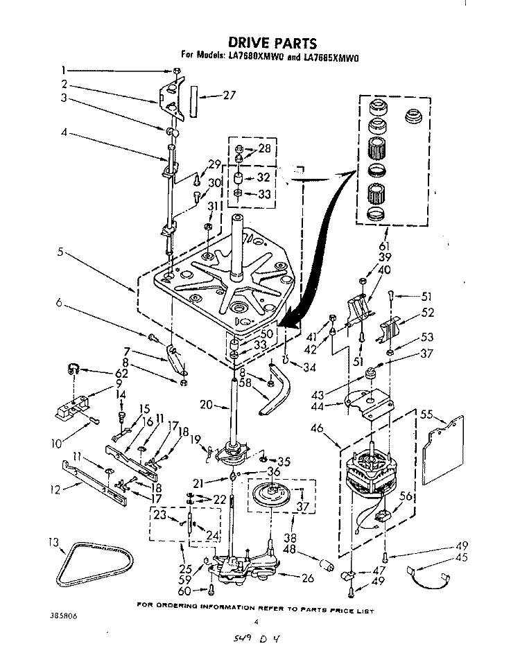 DRIVE Diagram and Parts List for LA7685XMW0  Whirlpool Washer