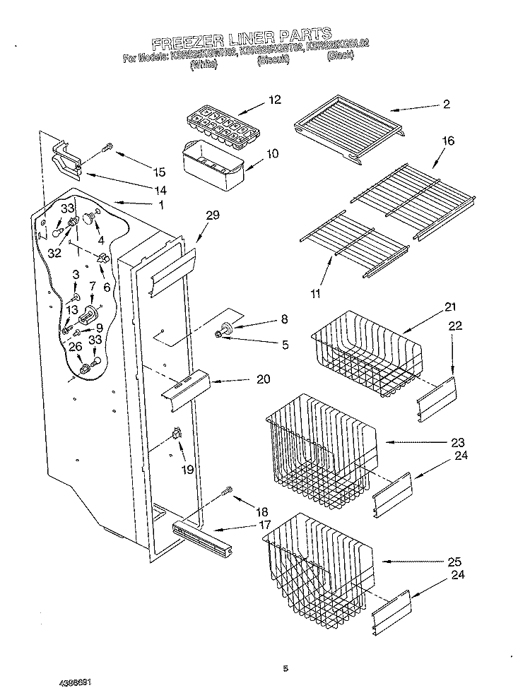 FREEZER LINER Diagram and Parts List for KSRS25KGBT02  KitchenAid Refrigerator