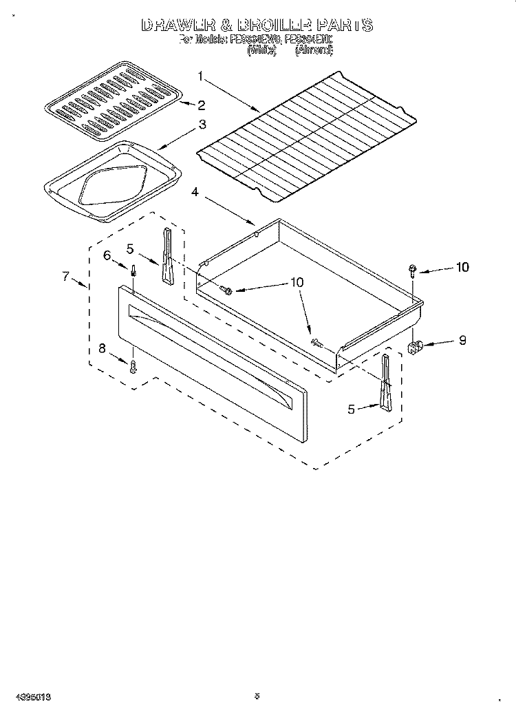 DRAWER AND BROILER Diagram and Parts List for FES364EN0  Whirlpool Range