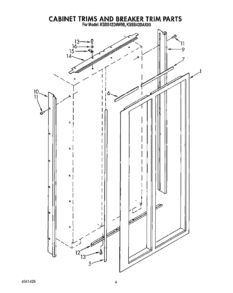 CABINET TRIMS AND BREAKER TRIM Diagram and Parts List for KSSS42DAW00  KitchenAid Refrigerator