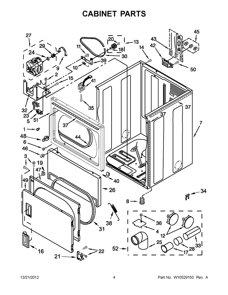 CABINET PARTS Diagram and Parts List for 3LWED4900YW0  Whirlpool Dryer