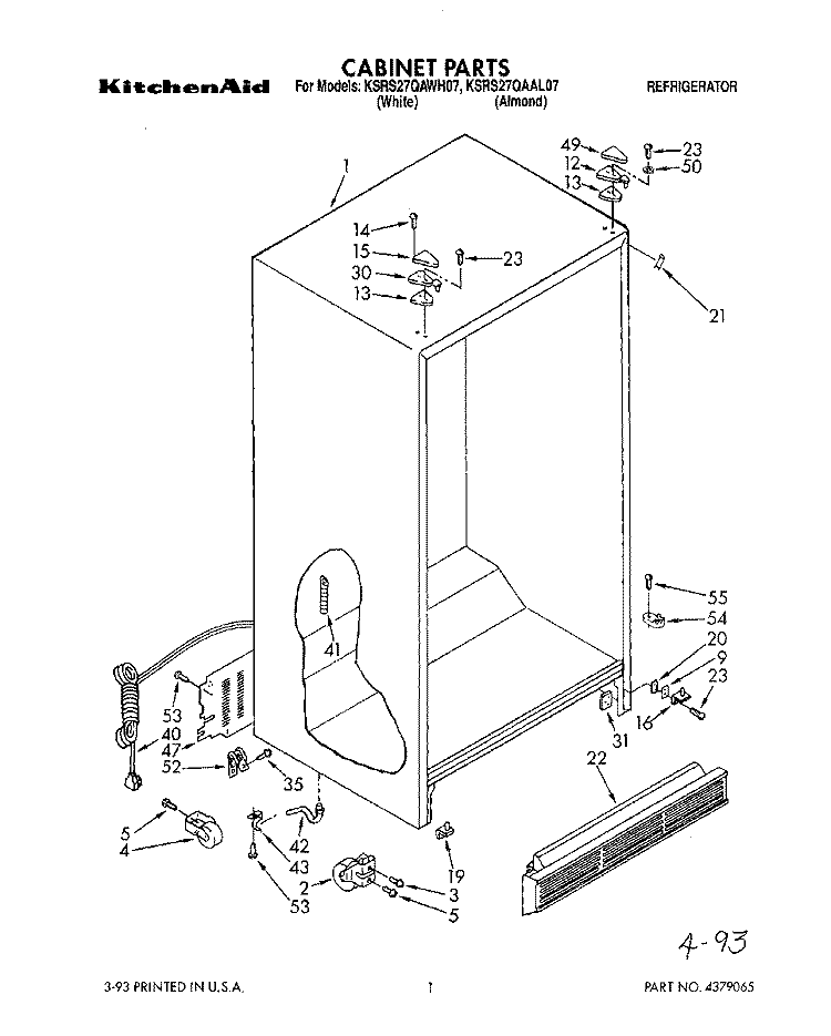 CABINET Diagram and Parts List for KSRS27QAWH07  KitchenAid Refrigerator