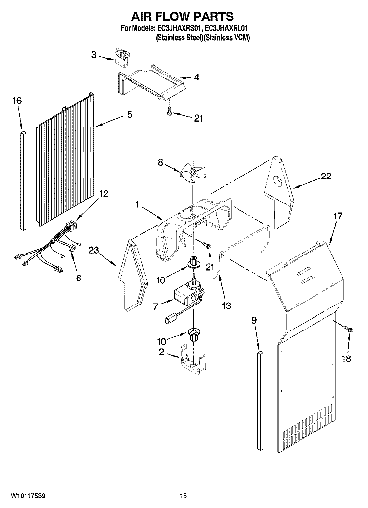 AIR FLOW PARTS Diagram and Parts List for EC3JHAXRS01  Whirlpool Refrigerator