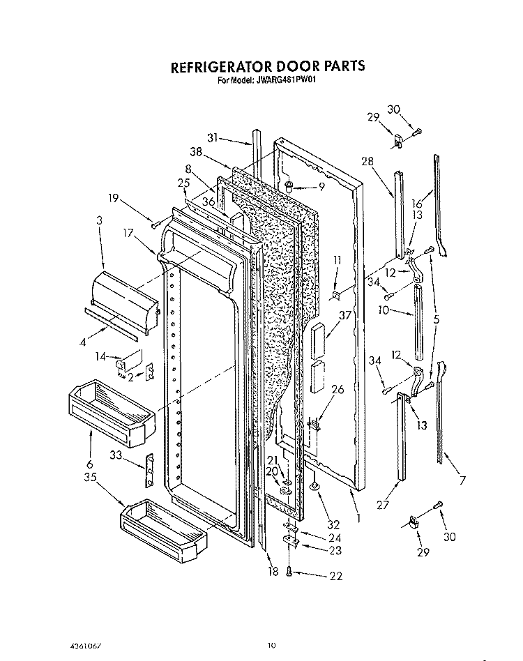 REFRIGERATOR DOOR Diagram and Parts List for JWARG481PW01  Whirlpool Refrigerator
