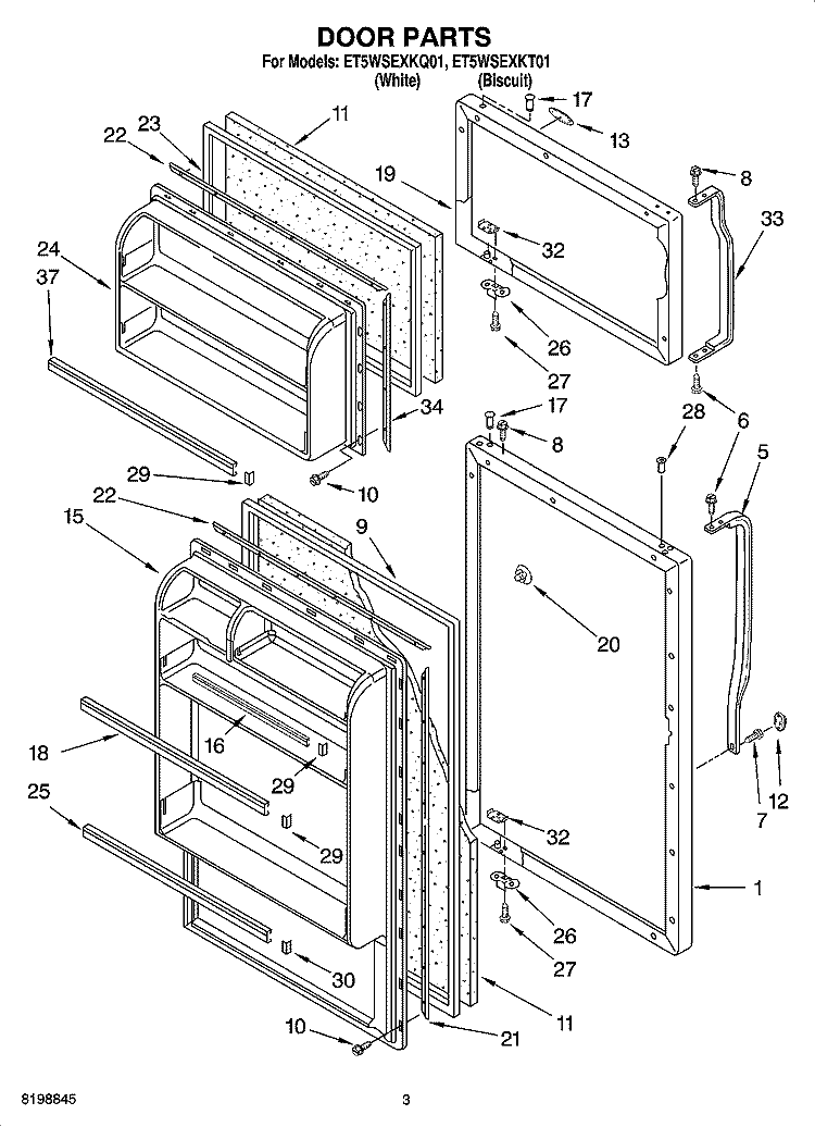 DOOR PARTS Diagram and Parts List for ET5WSEXKT01  Whirlpool Refrigerator