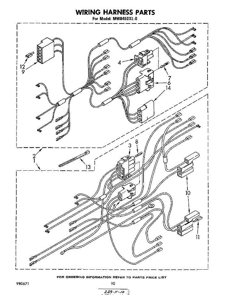 WIRING HARNESS , LIT/OPTIONAL Diagram and Parts List for MW8450XL0  Whirlpool Microwave