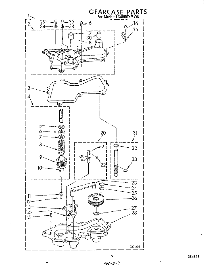 GEARCASE Diagram and Parts List for LC4500XMW0  Whirlpool Washer