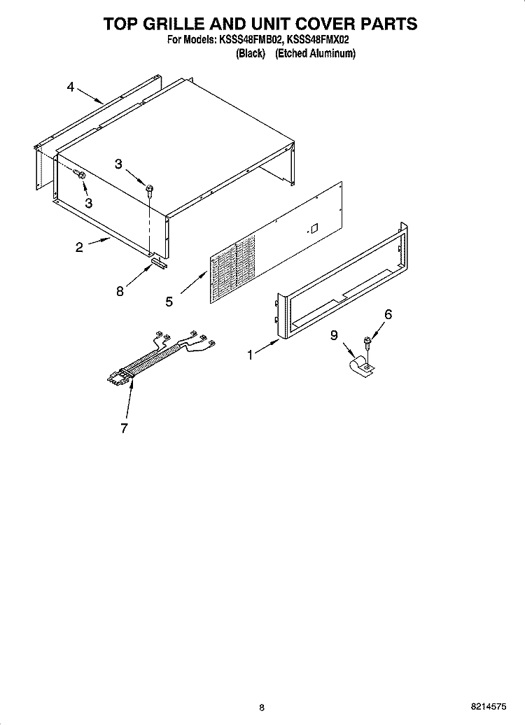 TOP GRILLE AND UNIT COVER PARTS Diagram and Parts List for KSSS48FMX02  KitchenAid Refrigerator