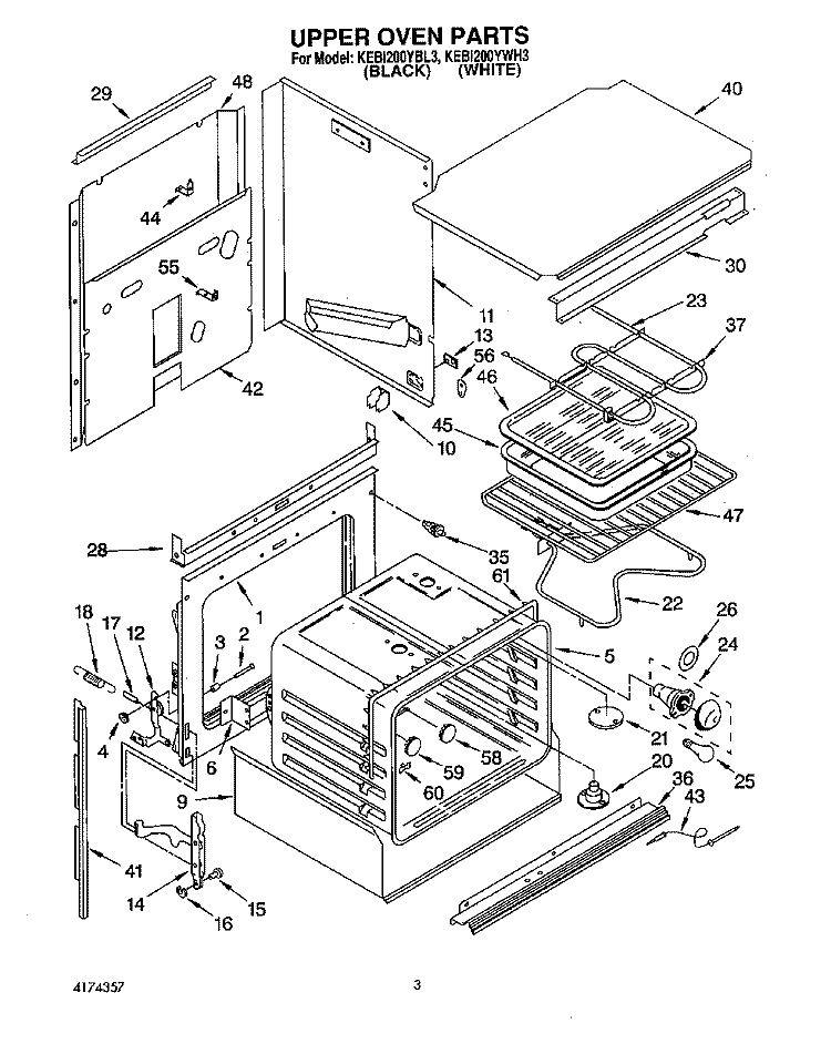 UPPER OVEN Diagram and Parts List for KEBI200YBL3  KitchenAid Wall Oven