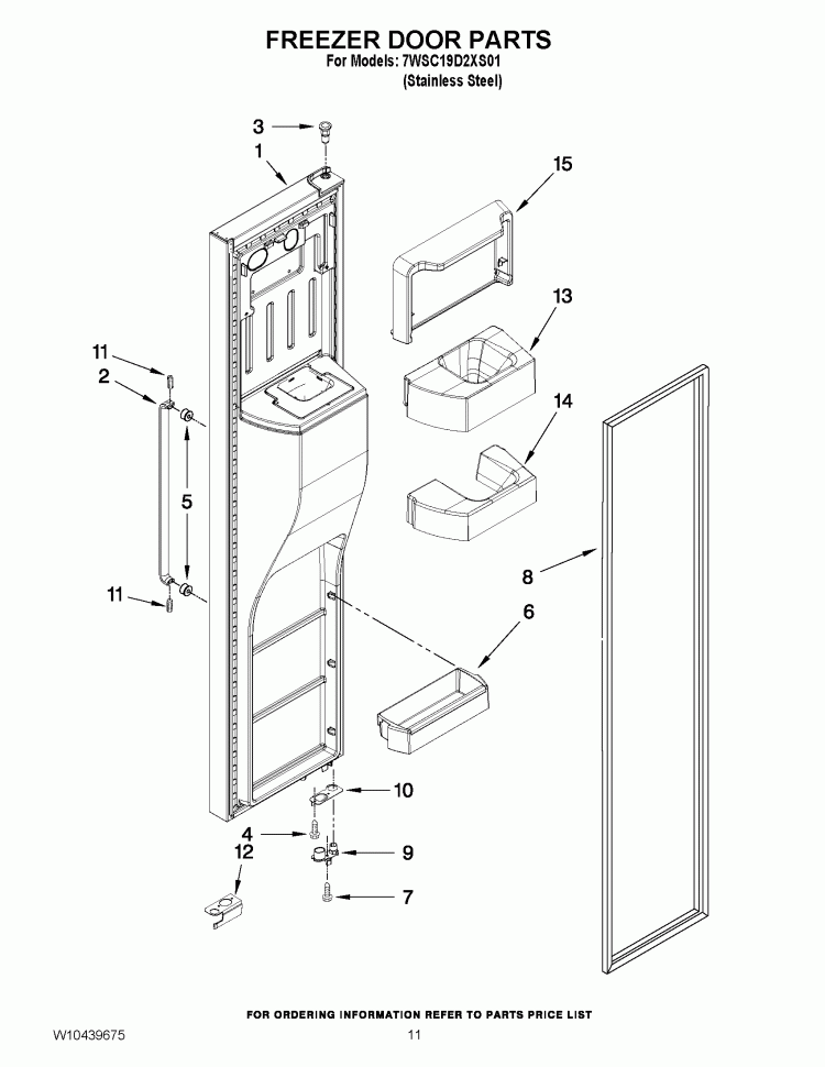 FREEZER DOOR PARTS Diagram and Parts List for 7WSC19D2XS01  Whirlpool Refrigerator