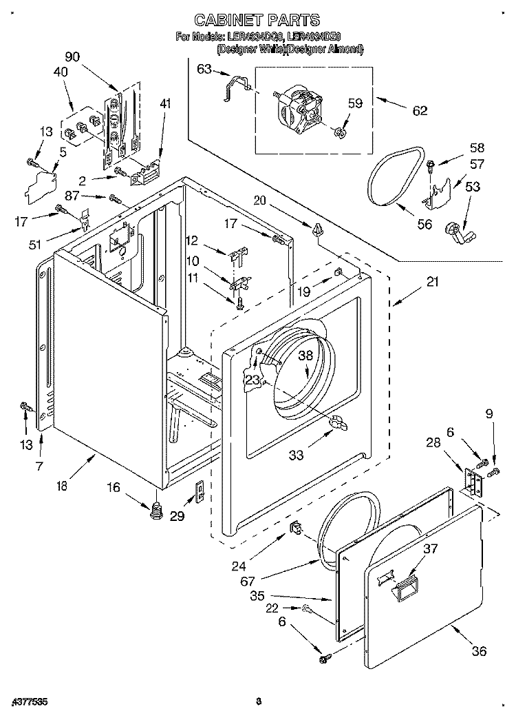 SECTION Diagram and Parts List for LER4634DZ0  Whirlpool Dryer
