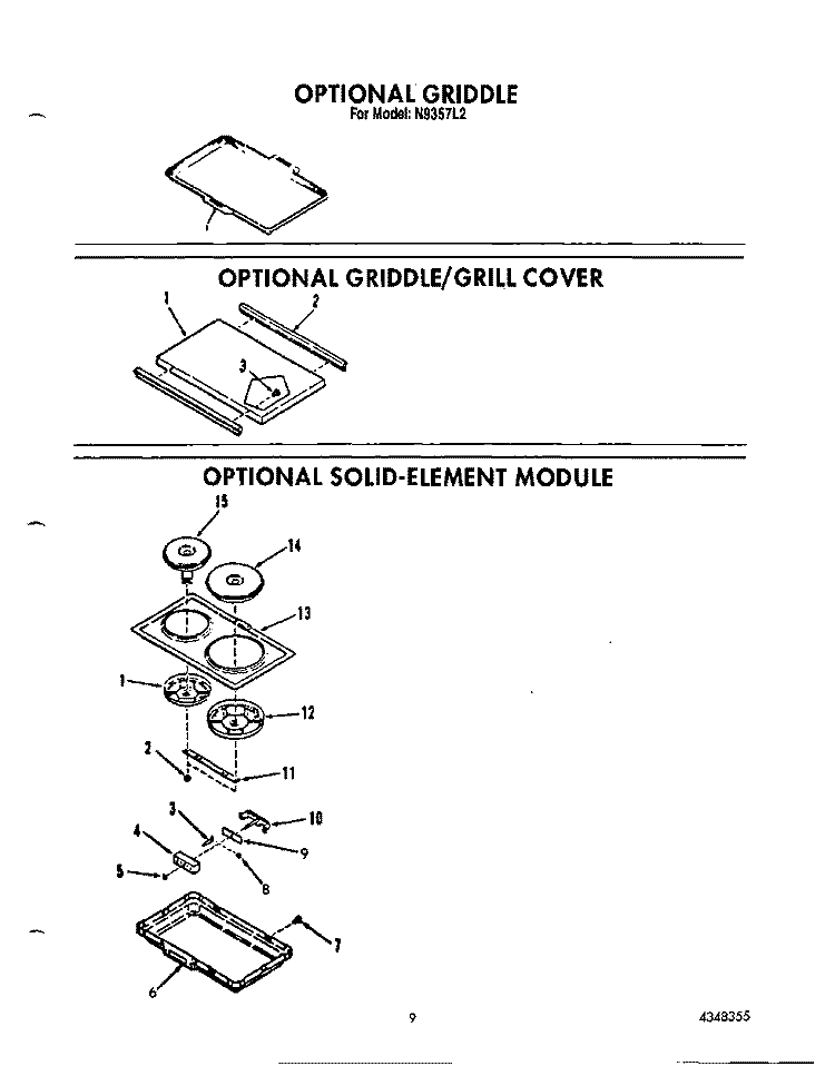 OPTIONAL GRIDDLE , OPTIONAL GRIDDLE Diagram and Parts List for N9357L2  Roper Range