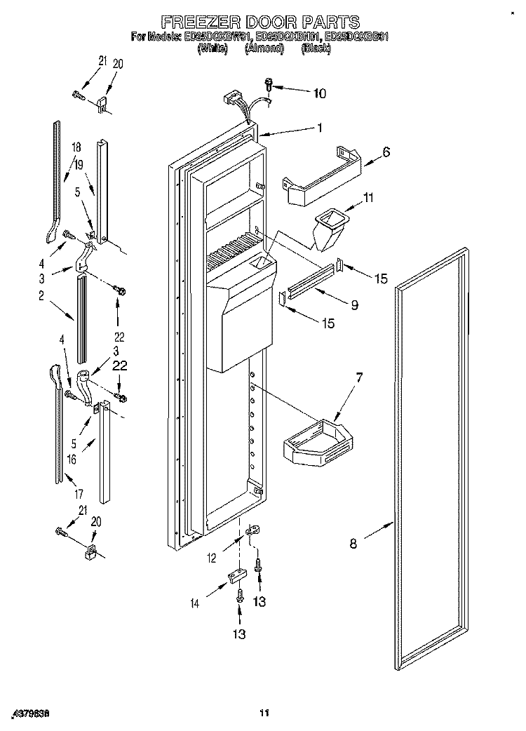 FREEZER DOOR Diagram and Parts List for ED25DQXBB01  Whirlpool Refrigerator