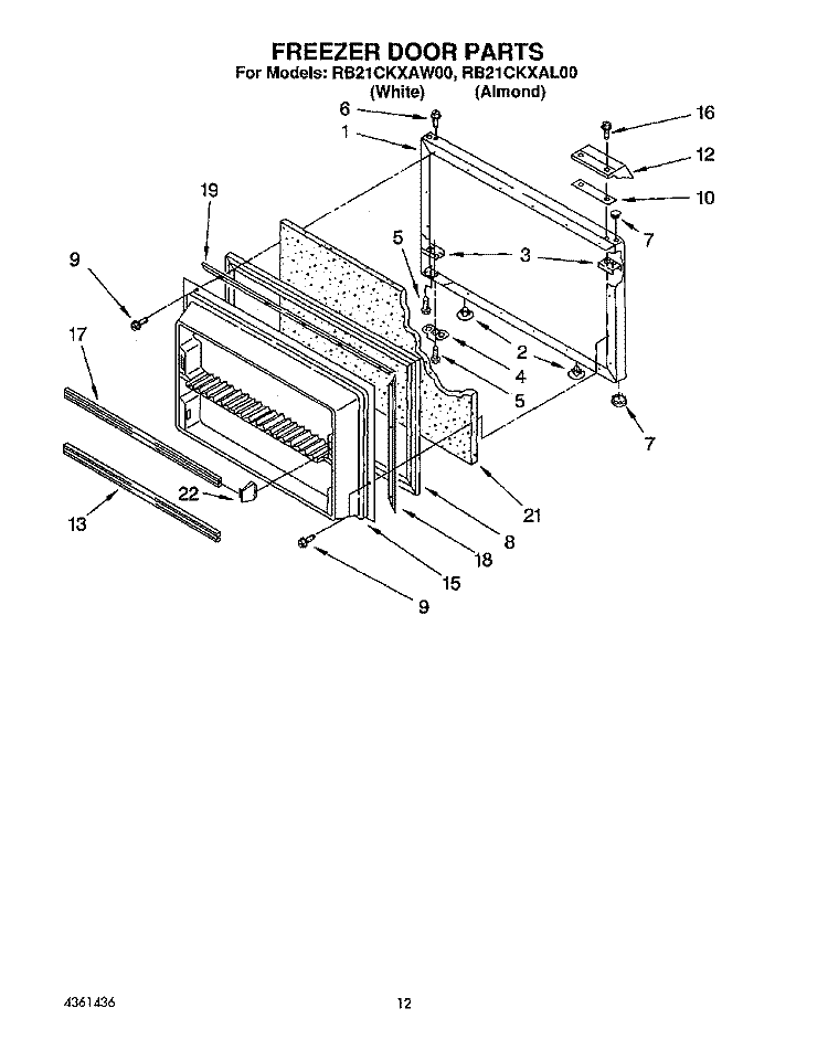 FREEZER DOOR Diagram and Parts List for RB21CKXAW00  Roper Refrigerator