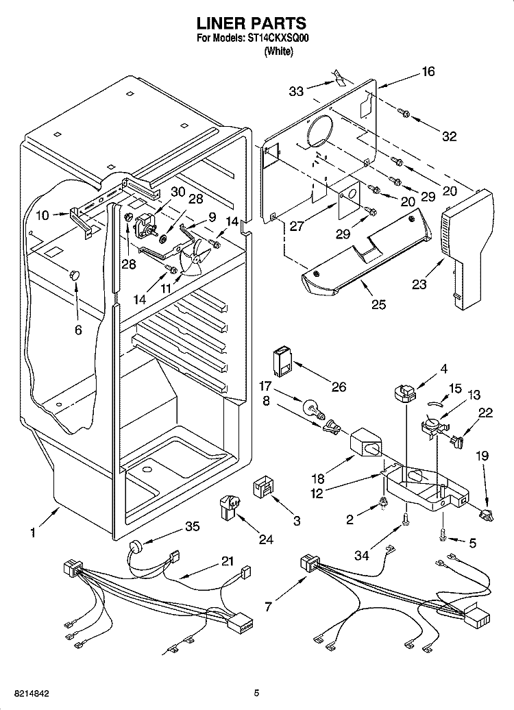 LINER PARTS Diagram and Parts List for ST14CKXSQ00  Whirlpool Refrigerator