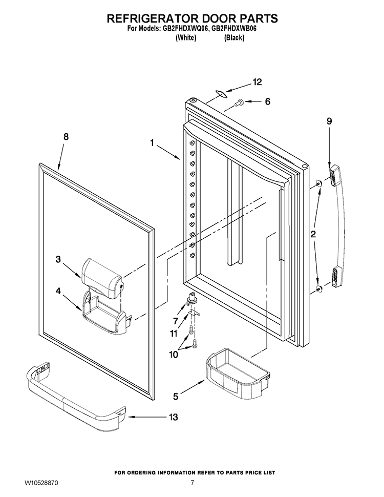 REFRIGERATOR DOOR PARTS Diagram and Parts List for GB2FHDXWQ06  Whirlpool Refrigerator