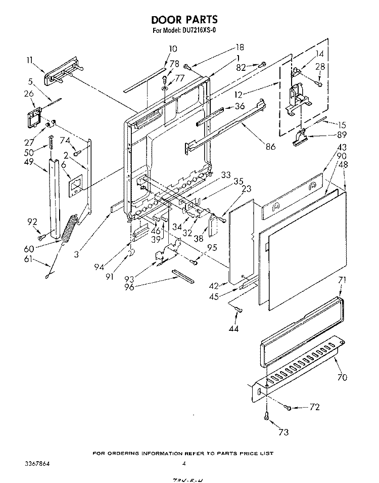 DOOR Diagram and Parts List for DU7216XS0  Whirlpool Dishwasher