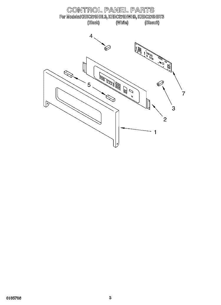 CONTROL PANEL Diagram and Parts List for KEBC278HWH3  KitchenAid Wall Oven