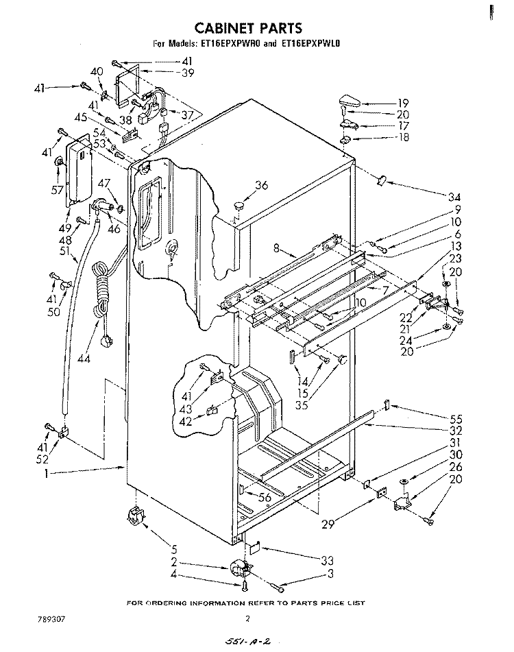 CABINET Diagram and Parts List for ET16EPXPWR0  Whirlpool Refrigerator